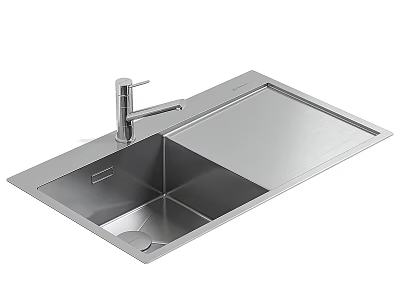 Modern Stainless Steel Kitchen Sink With Single Bowl And Faucet Design 3d model