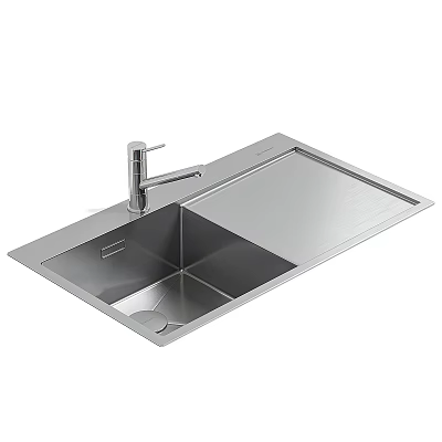 Modern Stainless Steel Kitchen Sink With Single Bowl And Faucet Design 3d model