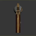 Intricate Sculptural Carving of Vintage Revolver with Ornate Metal Engravings and Wooden Grip