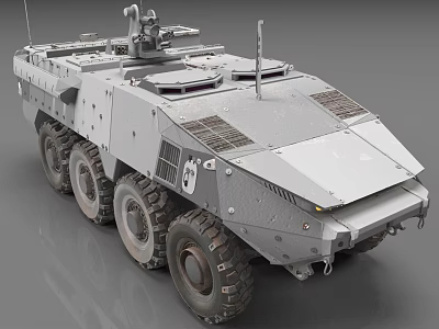 Wheeled Armored Vehicle With Six Wheels Turret Weapon System And Protective Armor 3d model