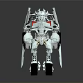 Silver Mechanical Robot With Red Chest And Black Components On Wheels