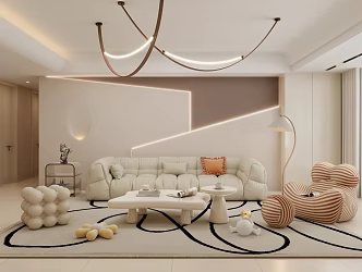 modern living room cream living room 3d model