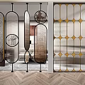 Modern Room Divider Design With Geometric Patterns And Gold Black Metal Frames 3d model