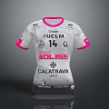 White Athletic Jersey With Pink Trim And Sponsor Logos UCLM SOLISE 14