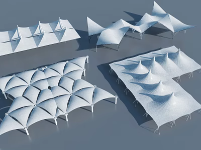 Modern Tensile Membrane Structures With Various Geometric Shapes And Designs 3d model
