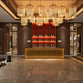 Elegant Hotel Lobby Interior Design With Pendant Chandeliers Reception Counter And Marble Flooring