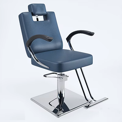 Modern Blue Leather Massage Chair With Chrome Base And Supportive Armrests 3d model