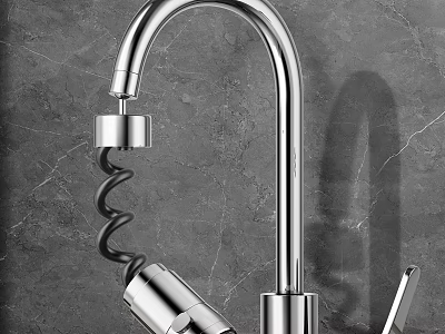 Modern Stainless Steel Kitchen Faucet With Spiral Hose And Marble Backdrop 3d model