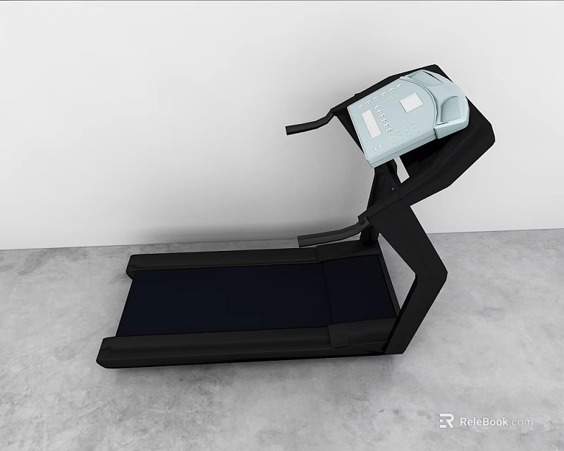 Black Frame Treadmill With Blue Control Panel And Black Running Belt 3d model 