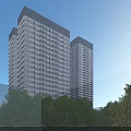 Modern High Rise Hotel Building With Greenery Surroundings And Urban Road Network