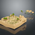 Small Green Plants Growing on Sandy Platform with Rocks in Desert Miniature Scene