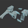 Detailed Ancient Architectural Stone Models With Broken Fragments And Arch Structures