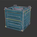 Blue Industrial Metal Storage Crate With Sturdy Frame Handles And Smooth Wheels