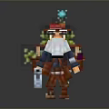 Pixel Art Train Creation With Red Hat And White Beard Character In Game Style Design