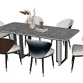 Modern Dining Table Set With Marble Top Multicolored Chairs And Decorative Vase 3d model