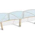 Modern Pergola Structure With Arched Grid Metal Roof And Supporting Columns