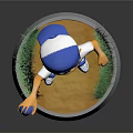 Game Movie Character Wearing Blue Hat White T-shirt Holding Blue Object on Green Grass Base