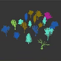 Collection of Various Plants with Green Orange Red Leaves and Bare Tree Models