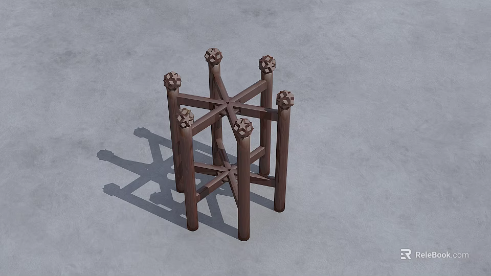Brown Wooden Armchair With Decorative Carved Details And Intricate Frame Design 3d model 