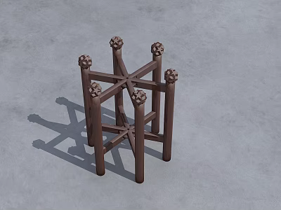 Brown Wooden Armchair With Decorative Carved Details And Intricate Frame Design 3d model