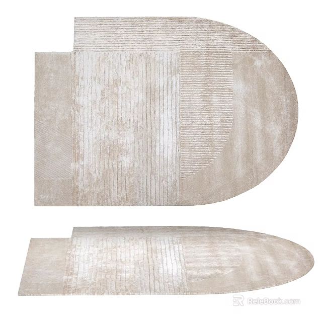Designer Shaped Textured Beige Rug With Striped Pattern For Modern Home Decor 3d model 