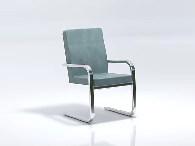 Modern Light Blue Fabric Accent Chair With Chrome Armrests And Metal Frame Design 3d model