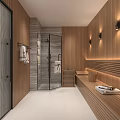 Modern SPA Sauna Room Featuring Wooden Walls And Shower Area