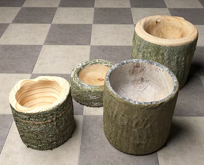 Natural Wooden Tree Stump Ornament Set for Rustic Home Decor 3d model