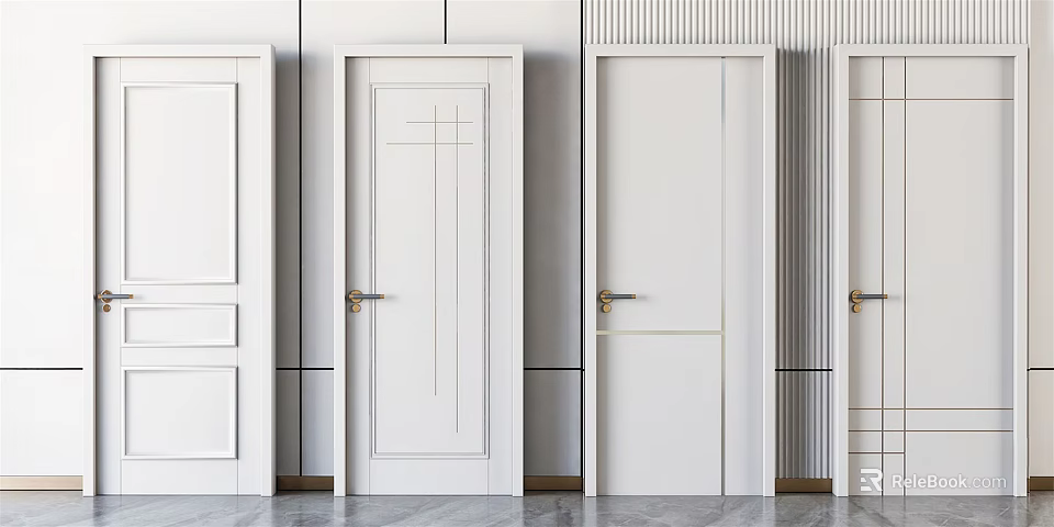 Modern White Hinged Doors With Various Panel Designs For Home Interiors 3d model