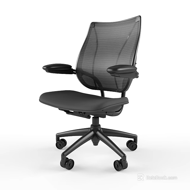 Modern Black Office Chair With Mesh Back Armrests And Rolling Wheels 3d model 