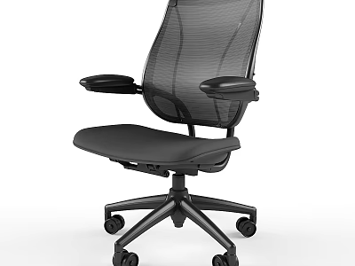 Modern Black Office Chair With Mesh Back Armrests And Rolling Wheels 3d model