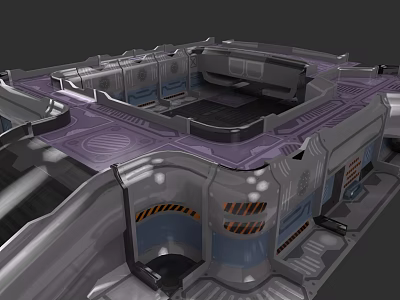 3D Rendered Sci Fi Room Interior With Metallic Structures And Purple Gray Design 3d model
