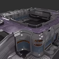 3D Rendered Sci Fi Room Interior With Metallic Structures And Purple Gray Design