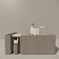 Modern Bar Counter Design with Computer Monitor Desk Lamp and Side Cabinet Holding Books