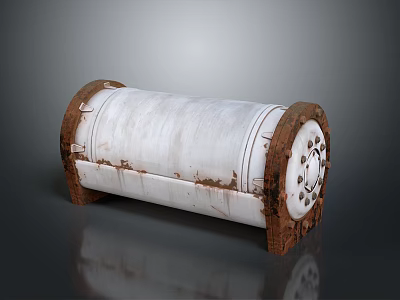 Vintage White Cylindrical Household Storage Container With Brown Edges And Support Legs 3d model