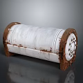 Vintage White Cylindrical Household Storage Container With Brown Edges And Support Legs