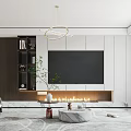 Modern Open Living and Dining Room with TV Wall Fireplace Marble Coffee Table Pendant Light