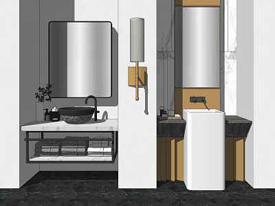 Modern Bathroom Vanity Design With Marble Countertop Mirror Wall Lamp And Storage Cabinet 3d model