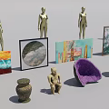 Artistic Decorative Ornament Set With Various Sculptures Paintings Vases Figurines And Decorative Plates