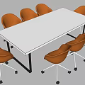White Rectangular Conference Table With Black Metal Legs And Brown Rolling Chairs 3d model