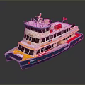 Detailed Two Deck Model Ship With White Upper Deck Yellow Blue Hull And Red Flag