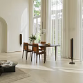 Modern Restaurant Interior Featuring Dining Table Chairs Plants Pendant Light And Natural Light
