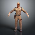 3D Police Officer Character Model In Brown Uniform With Badge Holster And Outstretched Arms