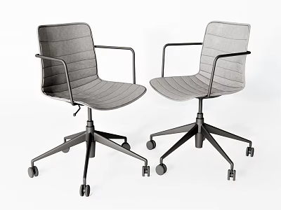 Modern Gray Fabric Office Chairs with Armrests Five Star Base and Rolling Casters 3d model
