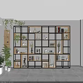 Modern Multilayer Storage Shelf Unit With Books Vases Green Plants And Decorative Items