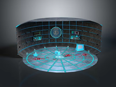 Futuristic Hi Tech Facility With Circular Platform Blue Lighting Multiple Displays And Consoles 3d model