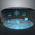 Futuristic Hi Tech Facility With Circular Platform Blue Lighting Multiple Displays And Consoles 3d model
