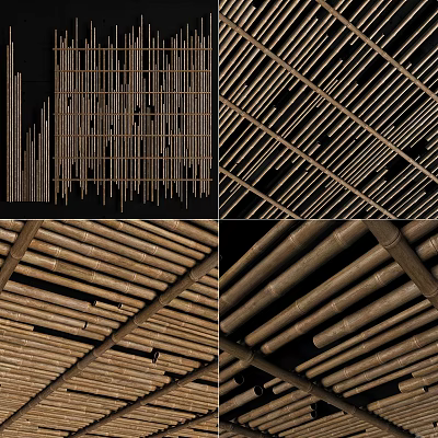 Modern Stylish Ceiling Design With Wooden Slats Arranged In Vertical And Horizontal Patterns 3d model