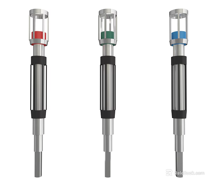Red Green Blue Hardware Tools Set With Metal Shafts And Black Grips 3d model 