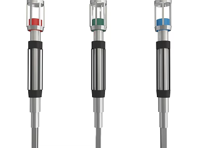 Red Green Blue Hardware Tools Set With Metal Shafts And Black Grips 3d model